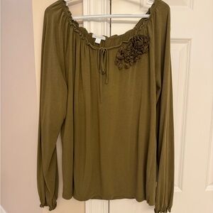 Garnet Hill Olive Green Women's Off-Shoulder Top